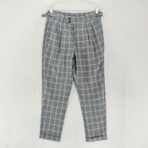 Shein Grey Plaid High Waist Pleated 2 Button Closure Pants P2910 - Picture 1 of 8